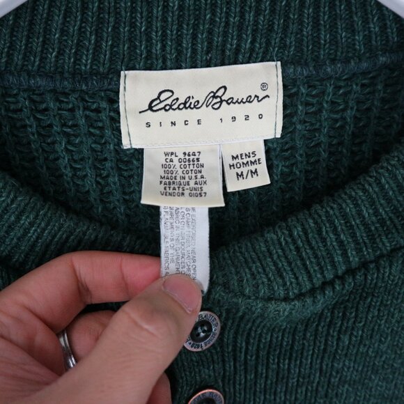 Eddie Bauer 1990s Vintage Thick Knit Henley Sweater Mens Medium - Picture 3 of 7